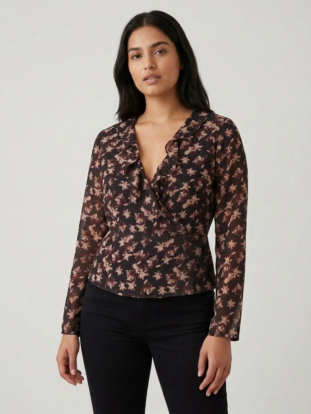 BNWT Frank&Oak Crossover Floral Black Blouse S Romantic Chic Boho Fall Career